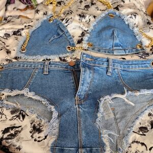Women's Blue Denim Frayed set